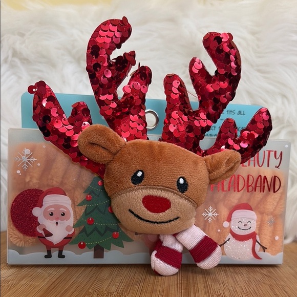 Tru Beauty | NIB Rudolf reindeer Sequin Beauty Skincare Makeup Headband OSFM - Picture 1 of 6